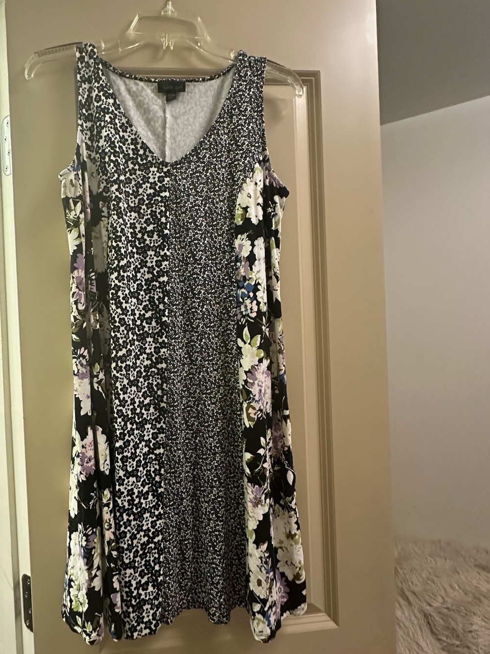 J. Jill Black Midi Swing Dress with Lavender & Cream Floral Panels